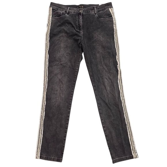 Jane & John Womens Jeans Mid Rise Black Denim With Frayed Side Stripes Size 12 - Picture 1 of 10